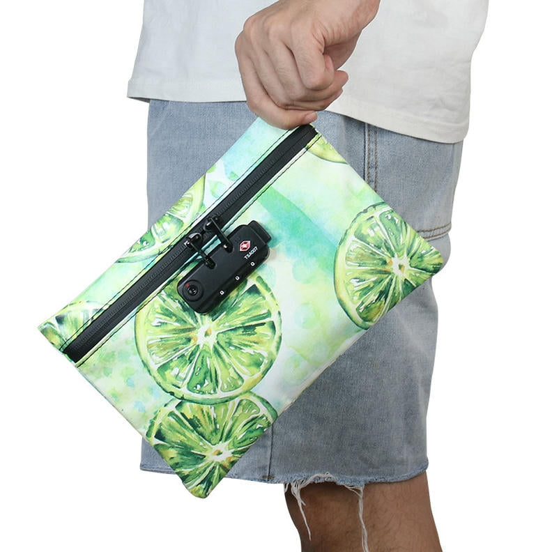 Stasheeze Smell Proof Bag 24x15cm Carbon Lined TSA Lock Water Proof Portable UK Camo Lemons Prisms Designs Odour Proof