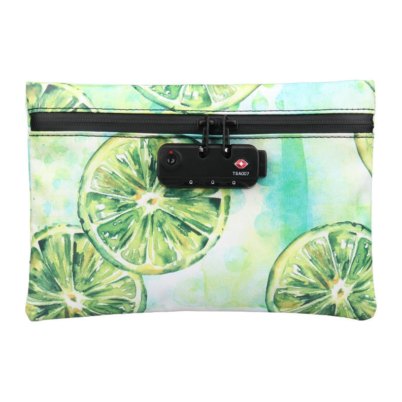 Stasheeze Smell Proof Bag 24x15cm Carbon Lined TSA Lock Water Proof Portable UK Camo Lemons Prisms Designs Odour Proof