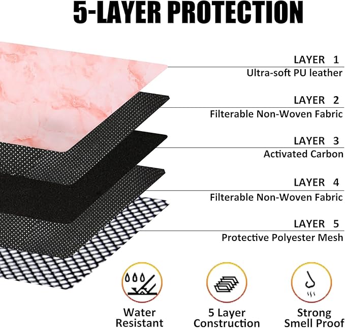 Stasheeze Smell Proof Bag 24x15cm Carbon Lined TSA Lock Water Proof Portable UK Marble Pink Container Pouch with Lockable Zip