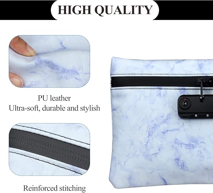 Stasheeze Smell Proof Bag 24x15cm Carbon Lined TSA Lock Water Proof Portable UK Marble Blue Container Pouch with Lockable Zip