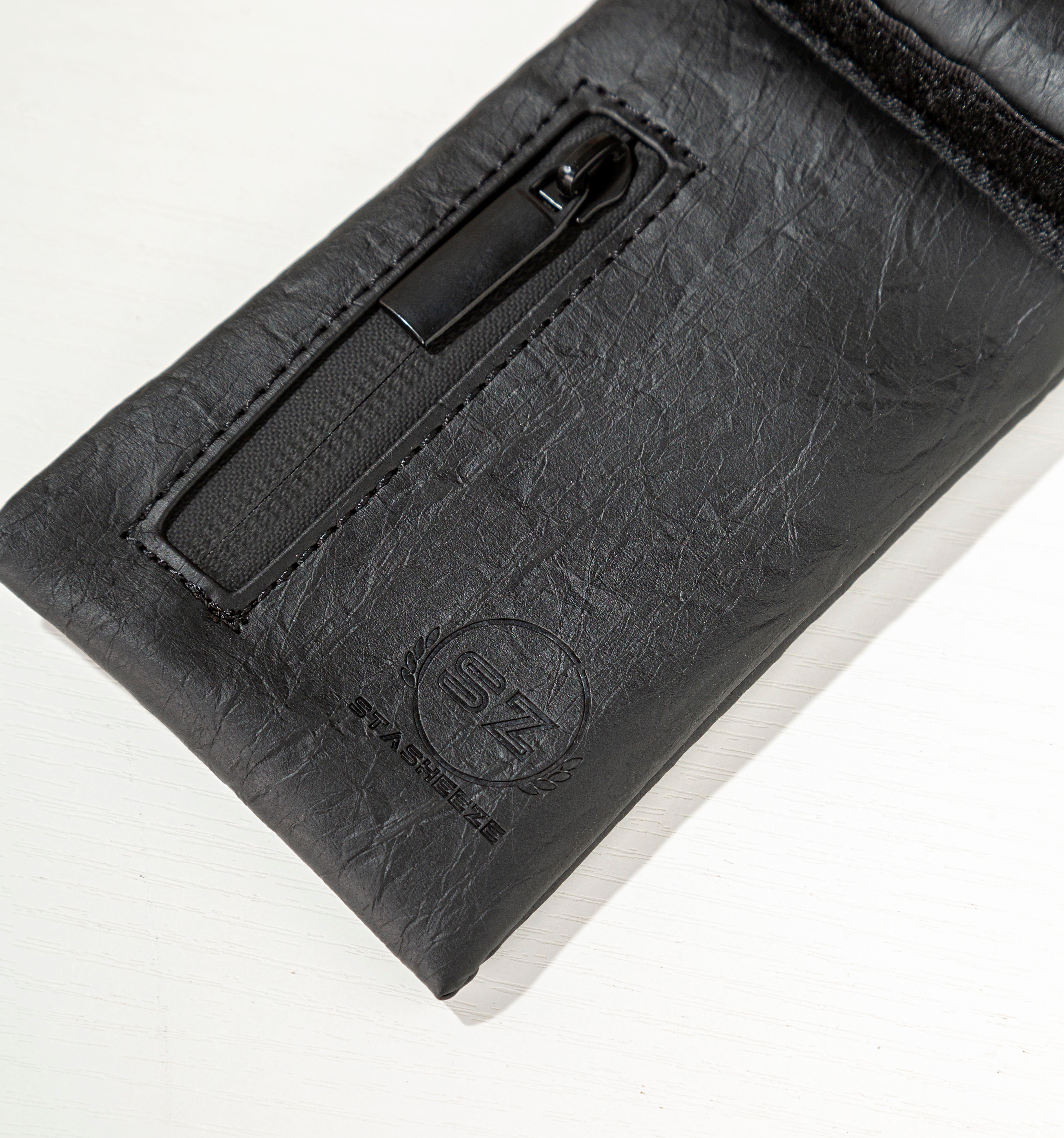 Stasheeze Smell Proof Bag Rolling 15x8cm TSA Lock Secure Holder Water Proof UK Black Carbon Lined Multi Layered Pouch Container Leather With Zip Storage
