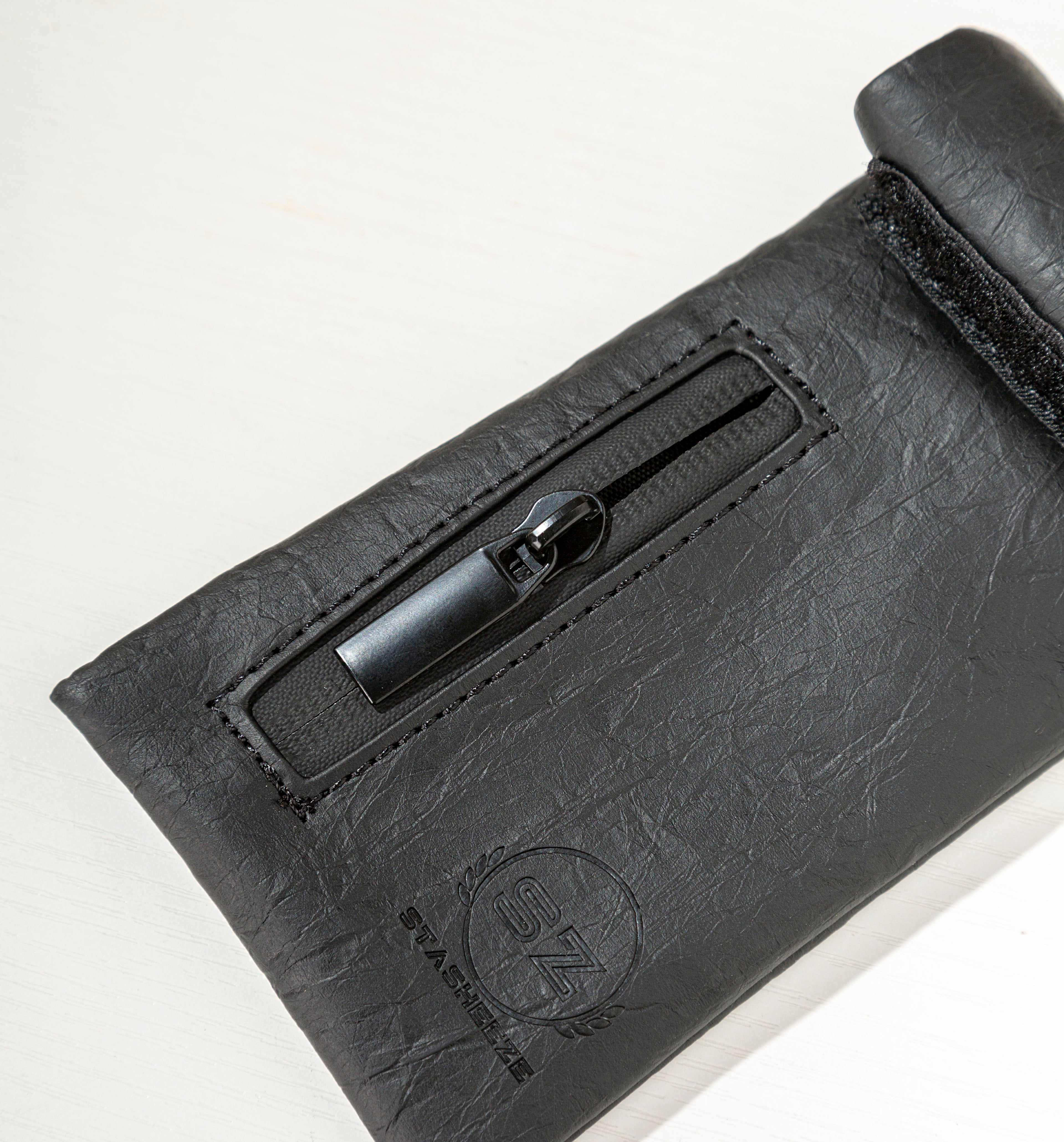 Stasheeze Smell Proof Bag Rolling 15x8cm TSA Lock Secure Holder Water Proof UK Black Carbon Lined Multi Layered Pouch Container Leather With Zip Storage