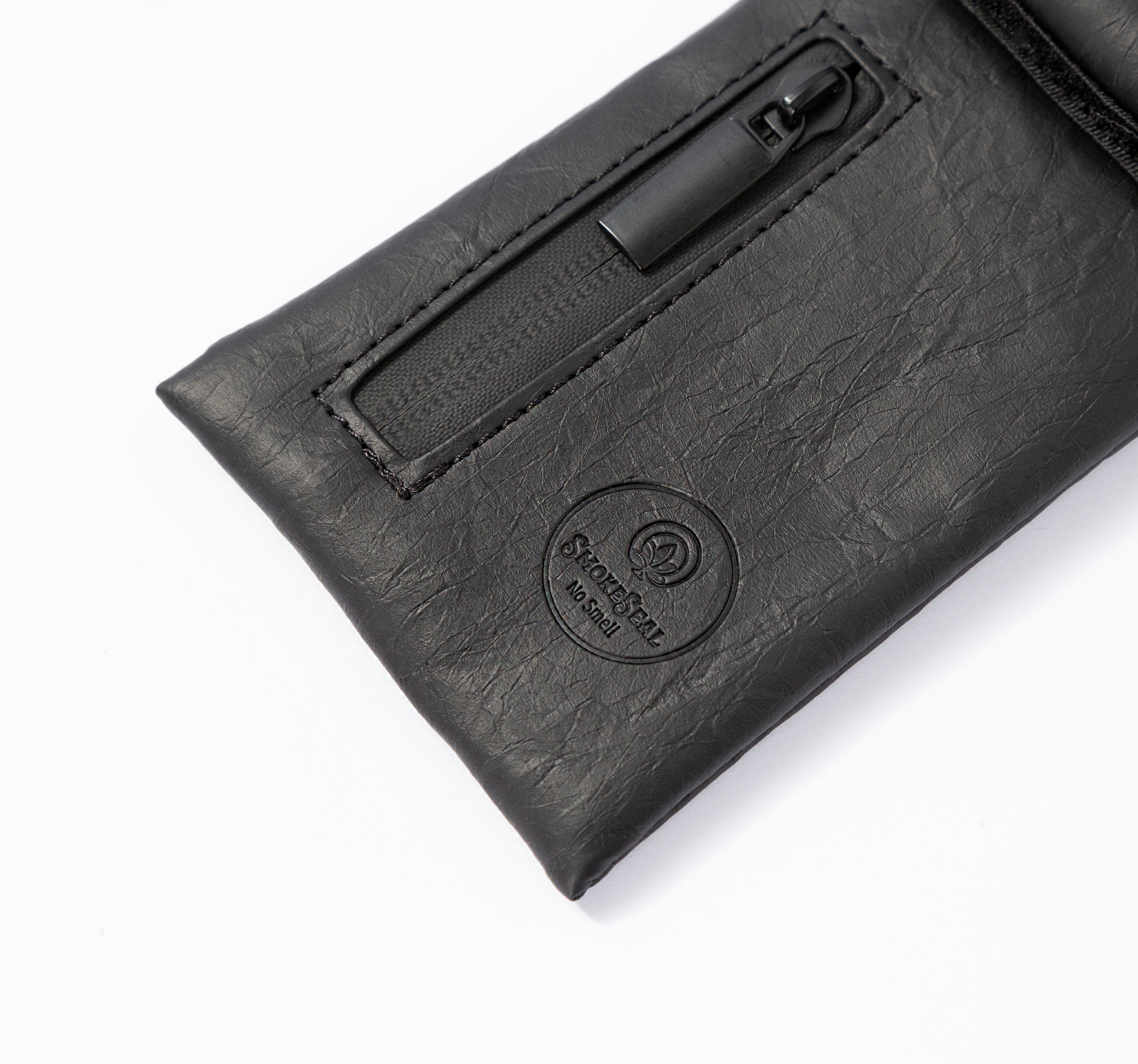 Stasheeze Smell Proof Bag Rolling 15x8cm TSA Lock Secure Holder Water Proof UK Black Carbon Lined Multi Layered Pouch Container Leather With Zip Storage