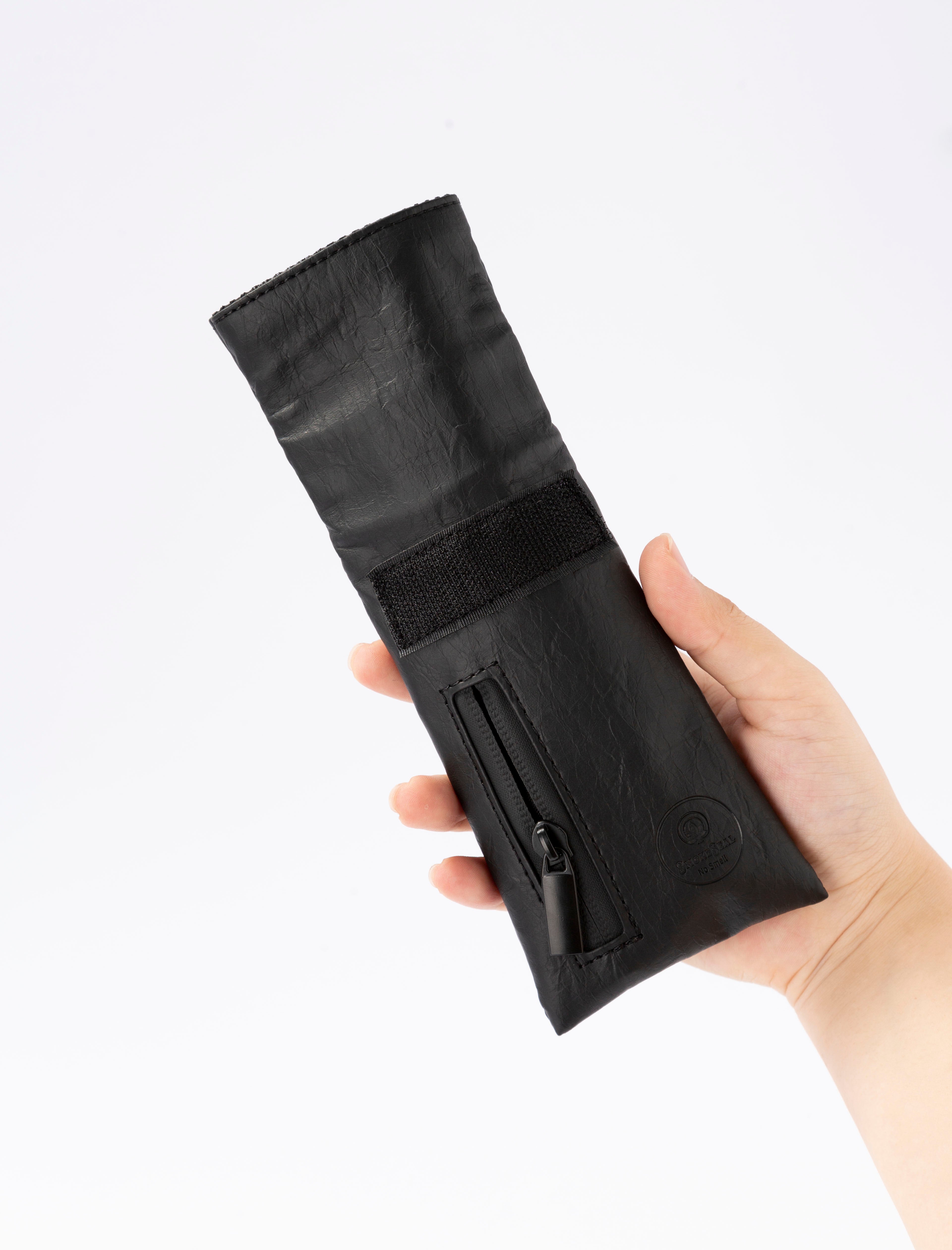 Stasheeze Smell Proof Bag Rolling 15x8cm TSA Lock Secure Holder Water Proof UK Black Carbon Lined Multi Layered Pouch Container Leather With Zip Storage