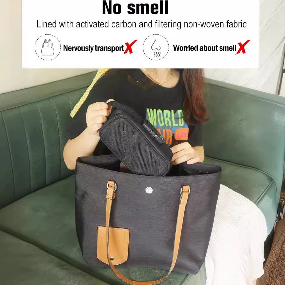 Stasheeze 21x10cm Smell Proof Carbon Lined Bag Water Proof TSA Lock Discreet Secure Box Portable Container