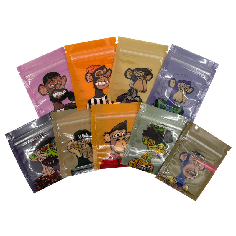 100pcs Mylar Baggies Parody Bored Ape NFT Funny Kitchen Supplies - Smell Proof Bag 9x7cm 1g Water Proof Odour Proof Thick Durable Plastic