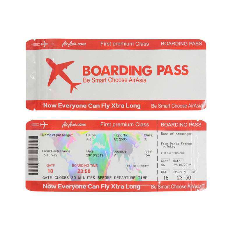 100pcs Mylar Baggies Parody Plane Red Yellow Boarding Pass Funny Joke Kitchen Supplies - Smell Proof Bag 20x8cm Large Water Proof Odour Proof Thick Durable Plastic
