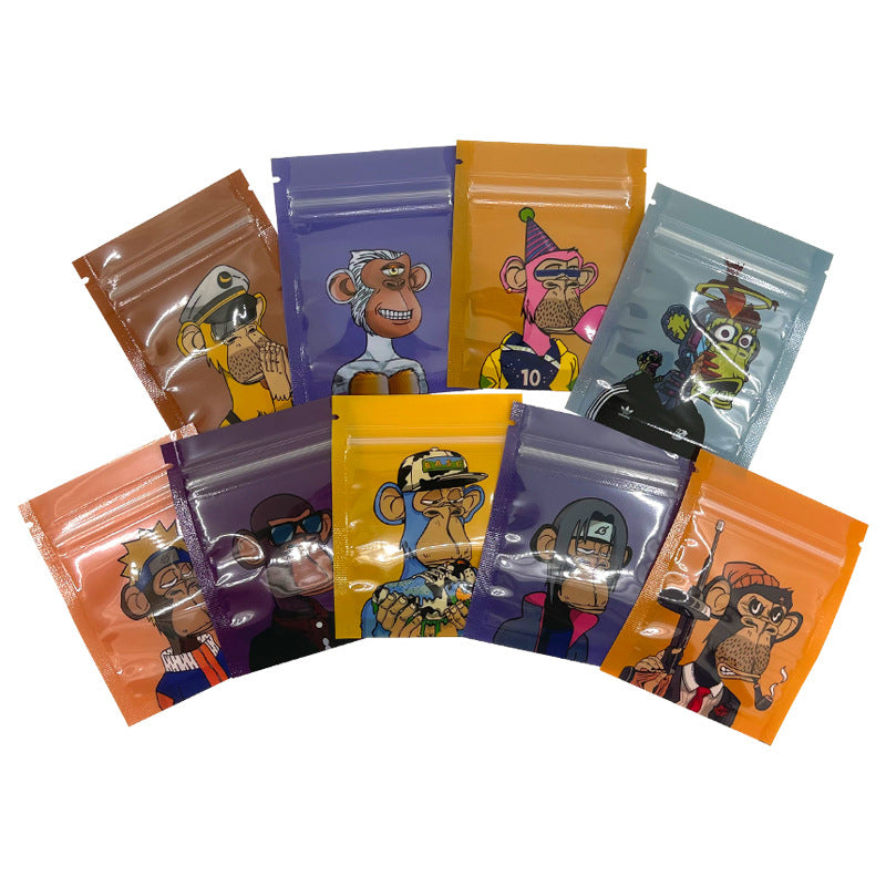 100pcs Mylar Baggies Parody Bored Ape NFT Funny Kitchen Supplies - Smell Proof Bag 9x7cm 1g Water Proof Odour Proof Thick Durable Plastic