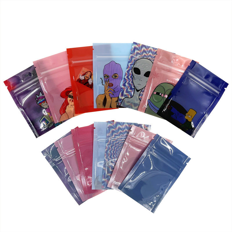 100pcs Mylar Baggies Parody Alien Modern Funny Kitchen Supplies - Smell Proof Bag 9x7cm 1g Water Proof Odour Proof Thick Durable Plastic