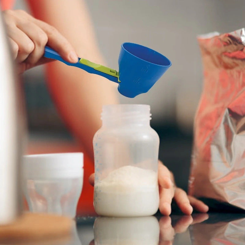 2 in 1 Scoop Funnel For Supplements; Pre Workout, Creatine, Protein. UK Seller! Funnel Scoop for Powder | Measuring Spoon With Sliding Base | Protein, Coffee Scoop | Longer Handle Kitchen Tool