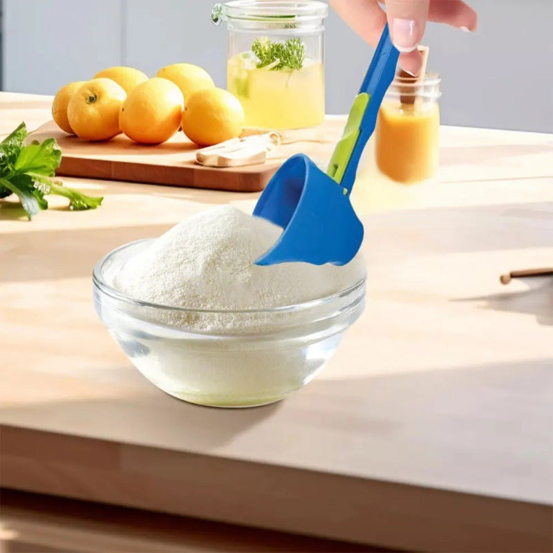 2 in 1 Scoop Funnel For Supplements; Pre Workout, Creatine, Protein. UK Seller! Funnel Scoop for Powder | Measuring Spoon With Sliding Base | Protein, Coffee Scoop | Longer Handle Kitchen Tool