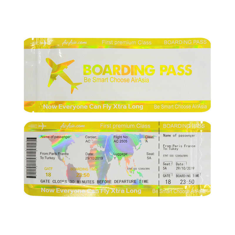 100pcs Mylar Baggies Parody Plane Red Yellow Boarding Pass Funny Joke Kitchen Supplies - Smell Proof Bag 20x8cm Large Water Proof Odour Proof Thick Durable Plastic