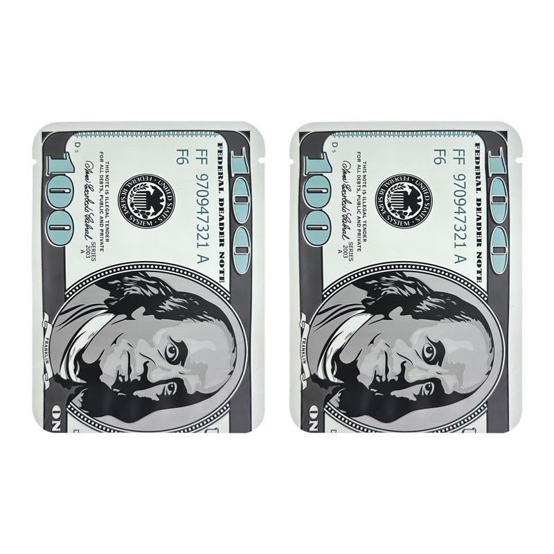 100pcs Mylar Baggies 9x6cm Parody Dollars USD Kitchen Supplies - Smell Proof Bag 1g Baci Thick Odour Proof Plastic