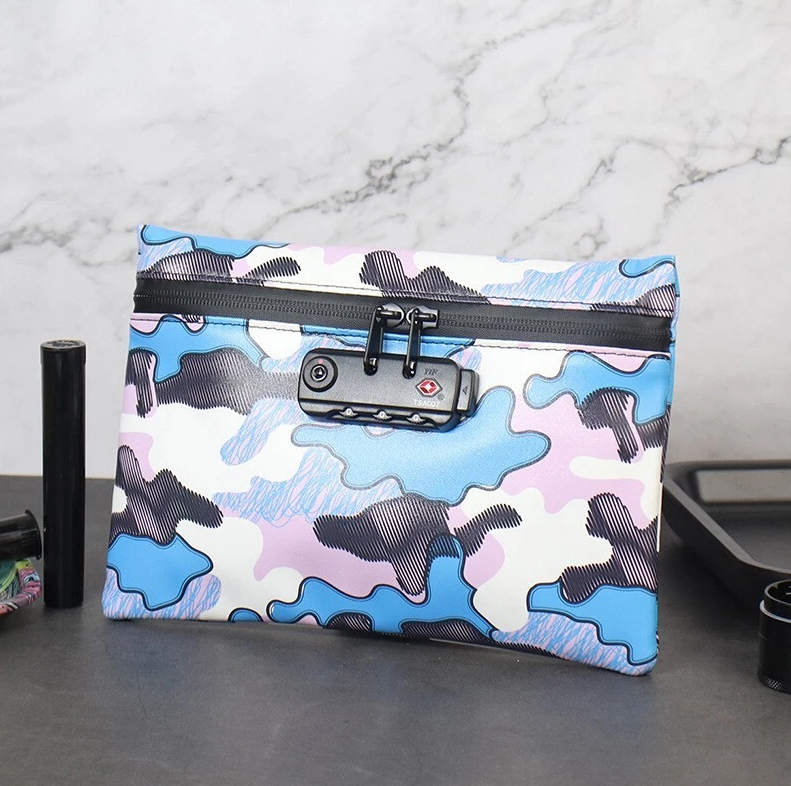 Stasheeze Smell Proof Bag 24x15cm Carbon Lined TSA Lock Water Proof Portable UK Camo Lemons Prisms Designs Odour Proof