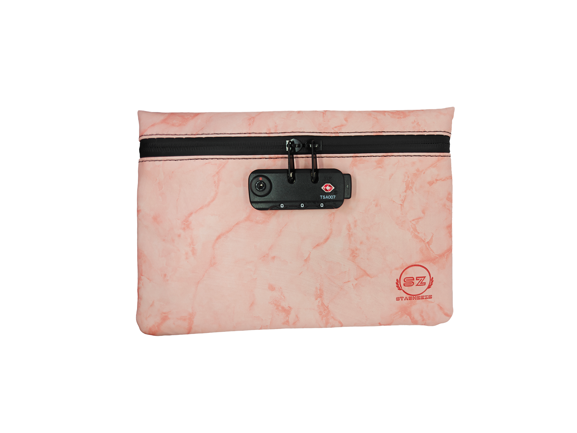 Stasheeze Smell Proof Bag 24x15cm Carbon Lined TSA Lock Water Proof Portable UK Marble Pink Container Pouch with Lockable Zip
