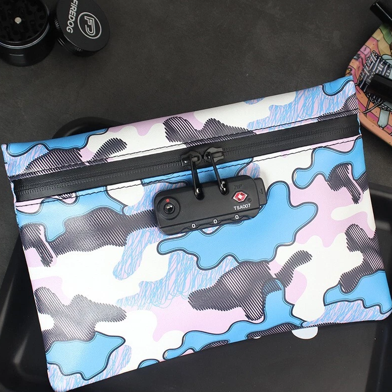 Stasheeze Smell Proof Bag 24x15cm Carbon Lined TSA Lock Water Proof Portable UK Camo Lemons Prisms Designs Odour Proof